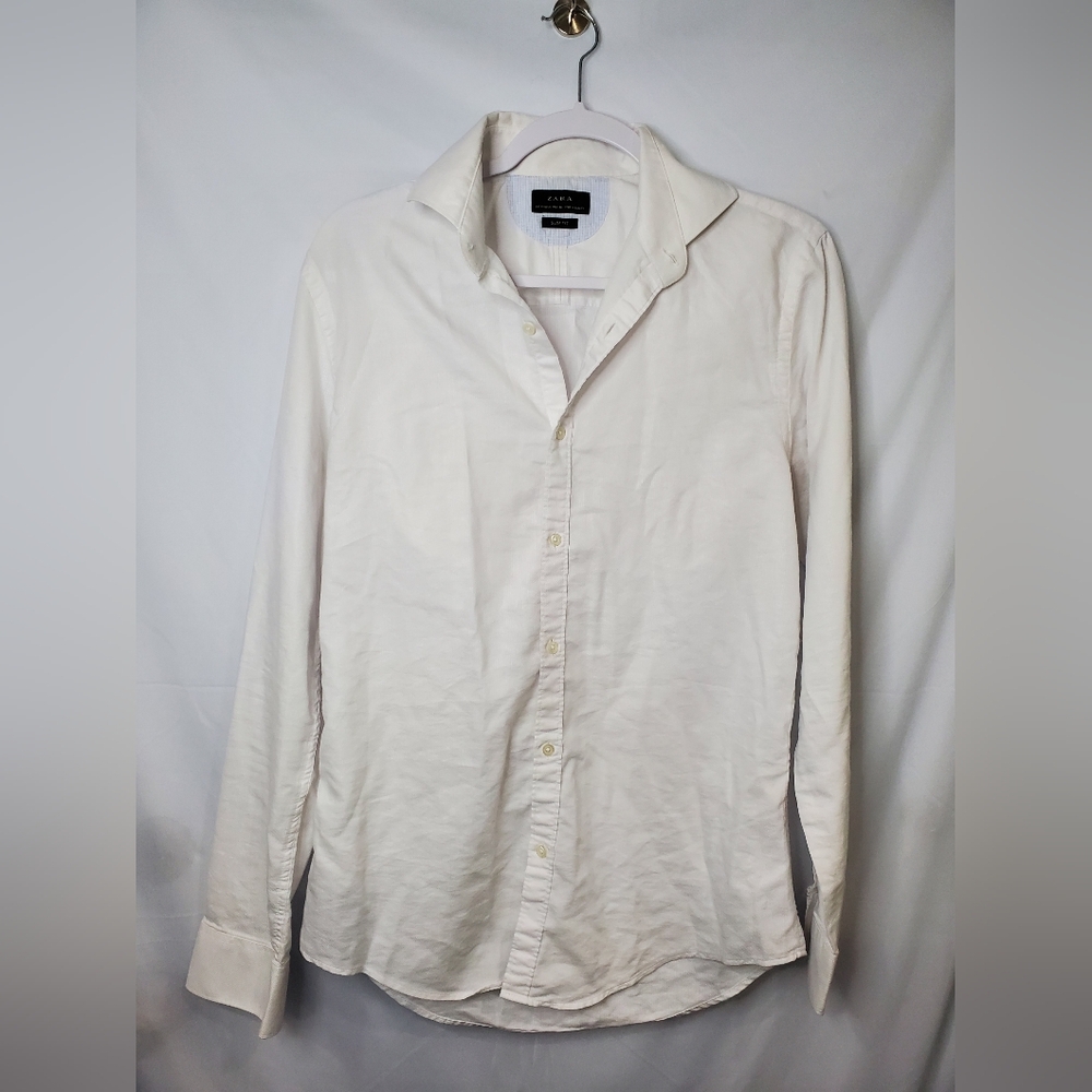 Zara White Casual Button Down Shirt Size Medium